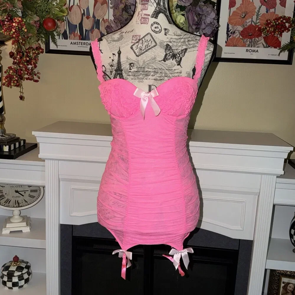 Victoria's Secret Sexy Little Things Ruched Teddy Lingerie Garter Belt SIip